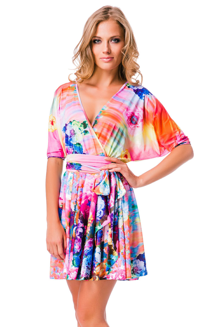 Фото товара 7018, летнее розовое платье с рисунком