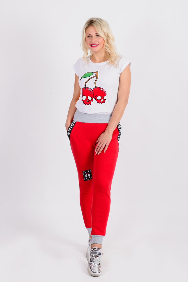 Фото товара 18106, красные брюки в стиле спорт шик