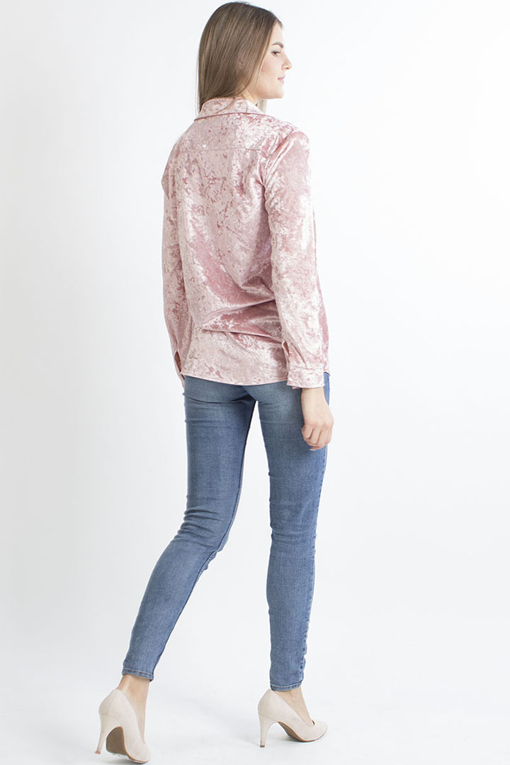 Фото товара 18642, розовая бархатная рубашка