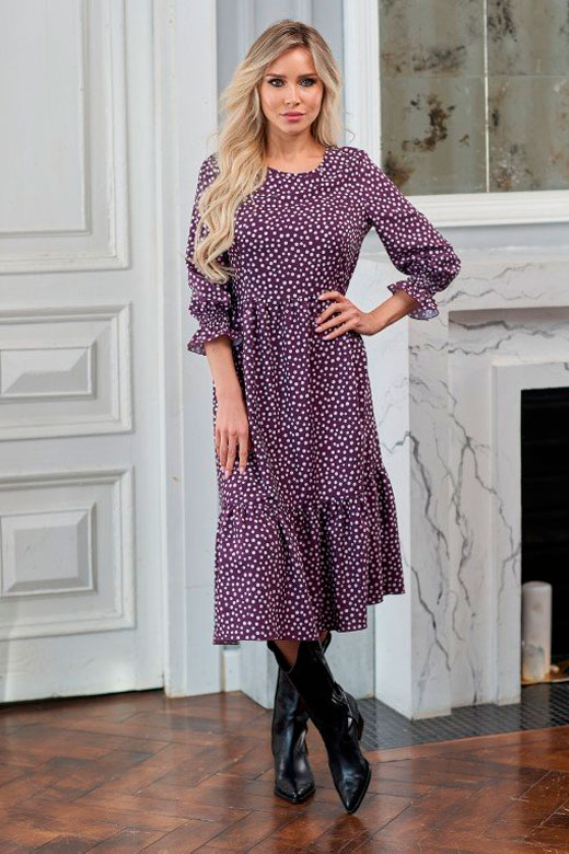 Фото товара 19256, легкое платье ягодного цвета